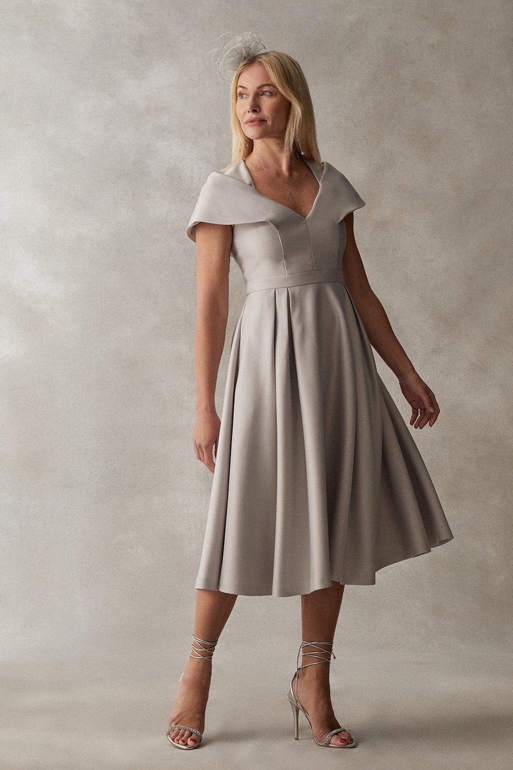 Cape Sleeve Midi Dress - Silver