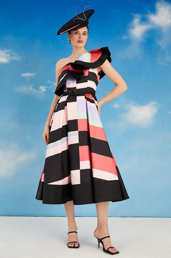 Coast Lisa Tan Geo Stripe Ruffle Shoulder Midi Dress 2