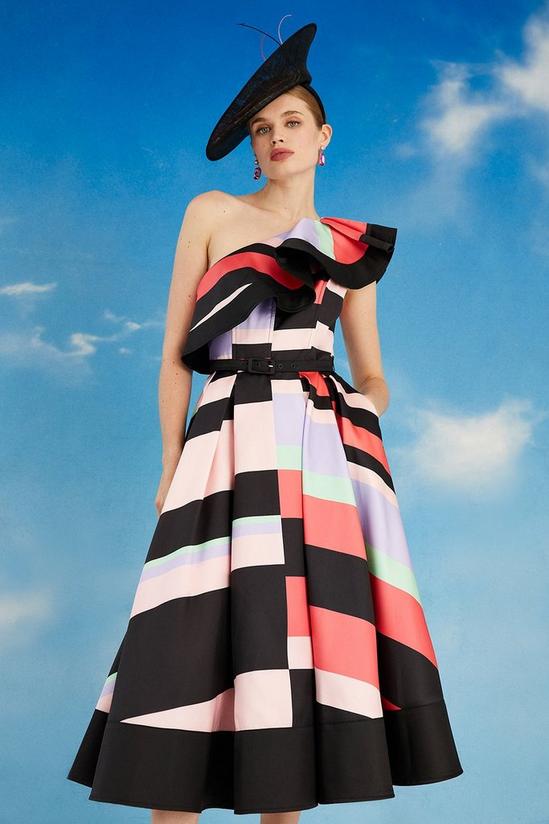 Coast Lisa Tan Geo Stripe Ruffle Shoulder Midi Dress 4