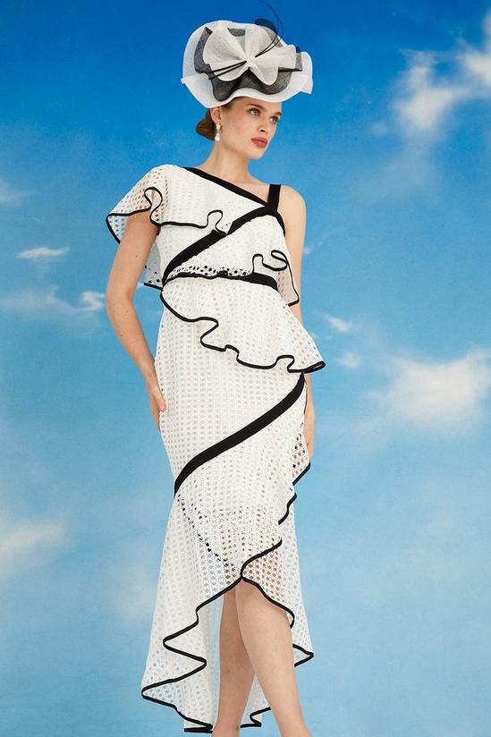 Dresses, Lisa Tan Geo Lace One Shoulder Ruffle Dress