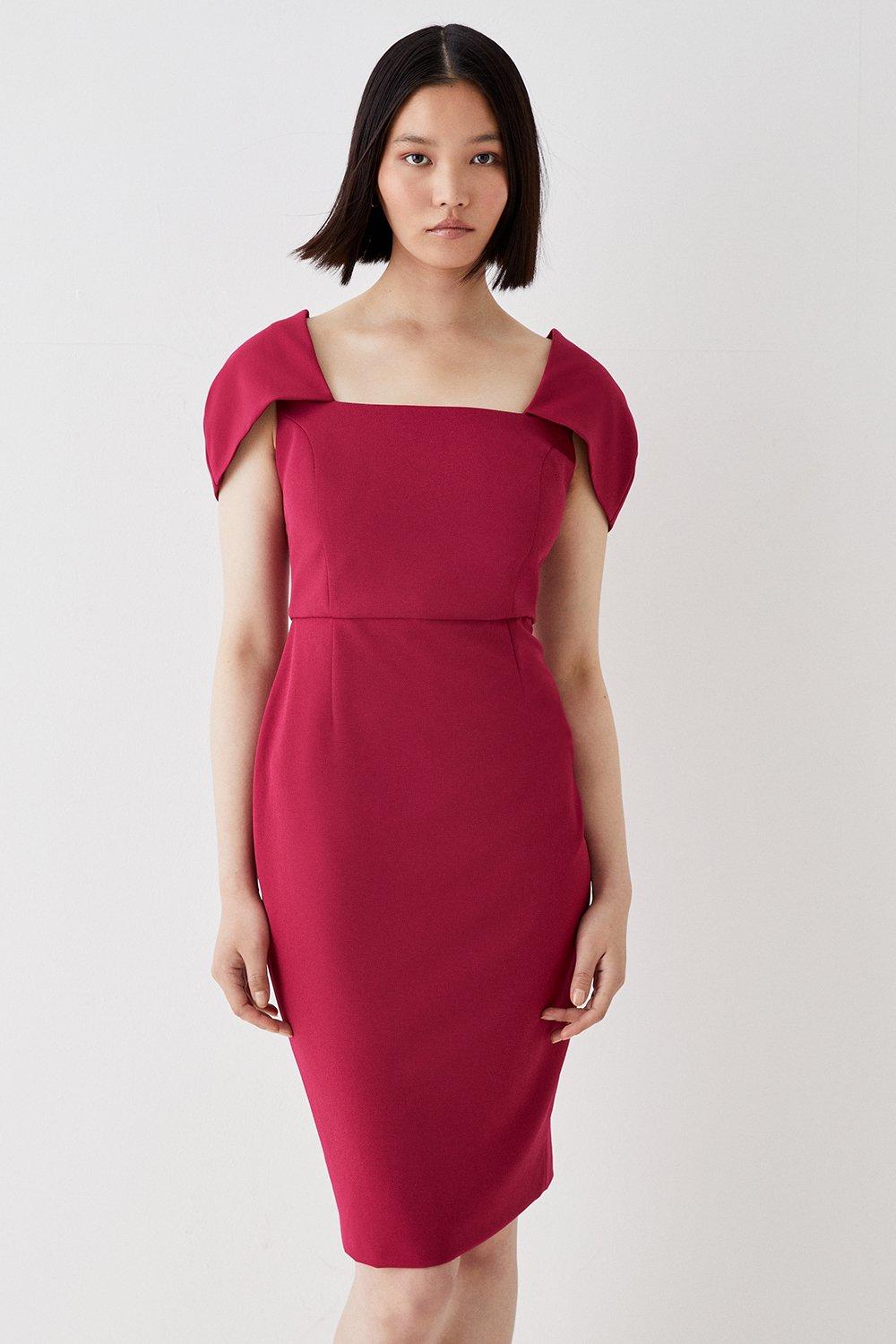 Fold Over Sleeve Pencil Dress - Red