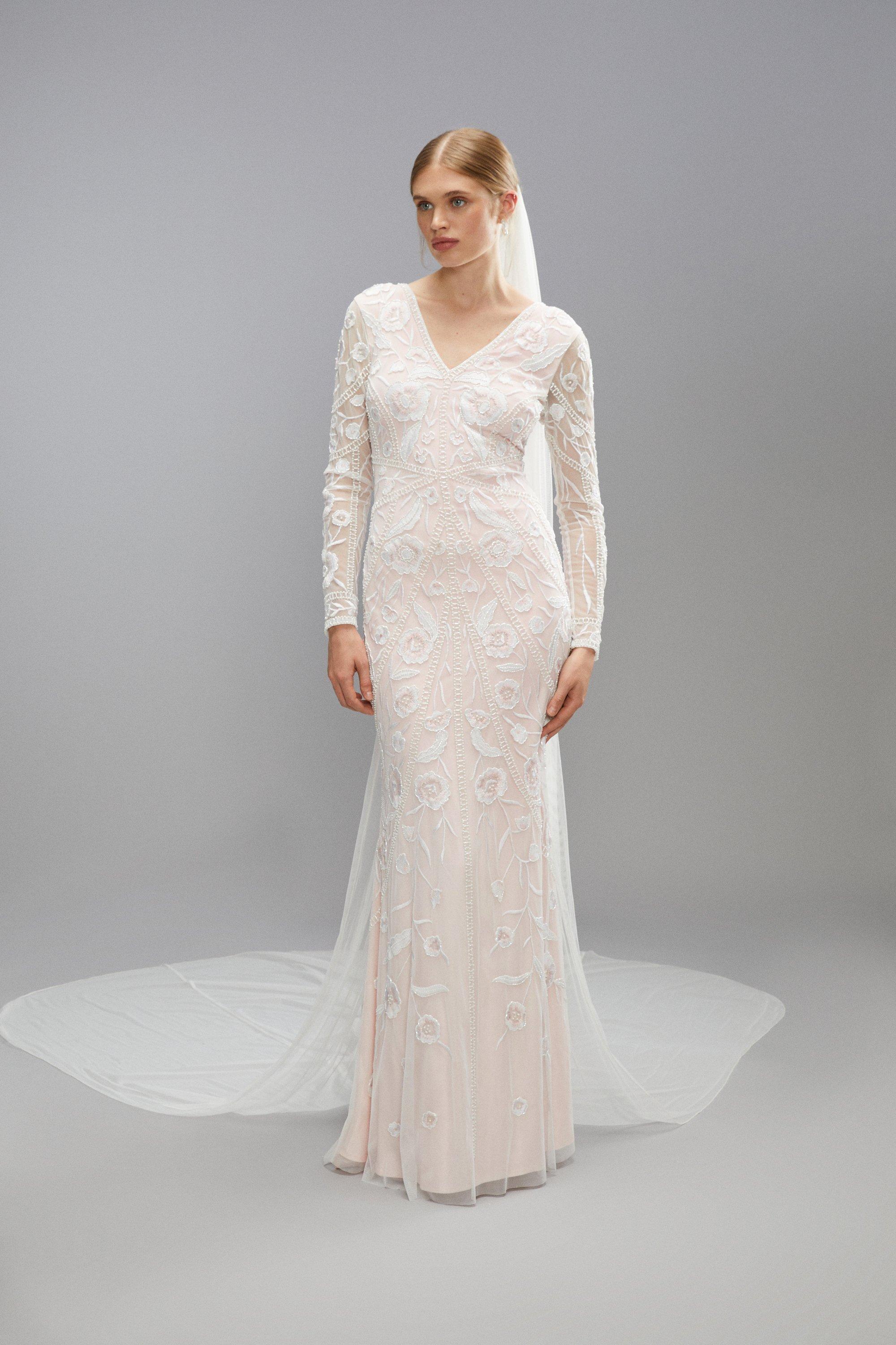 Premium Embellished Blush Bridal Maxi Dress - Barely Pink