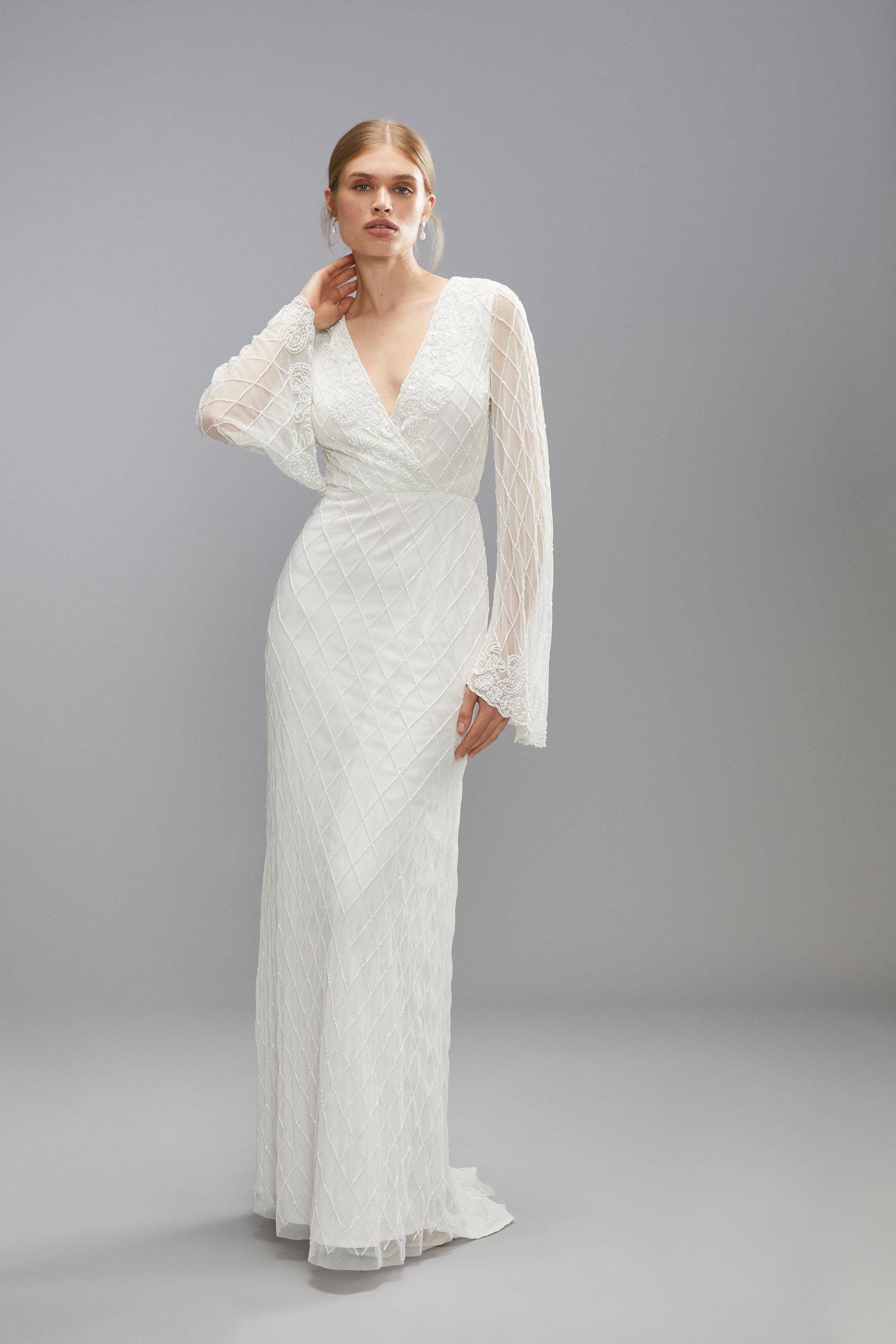 Embellished Tie Back Boho Bridal Maxi Dress - Ivory