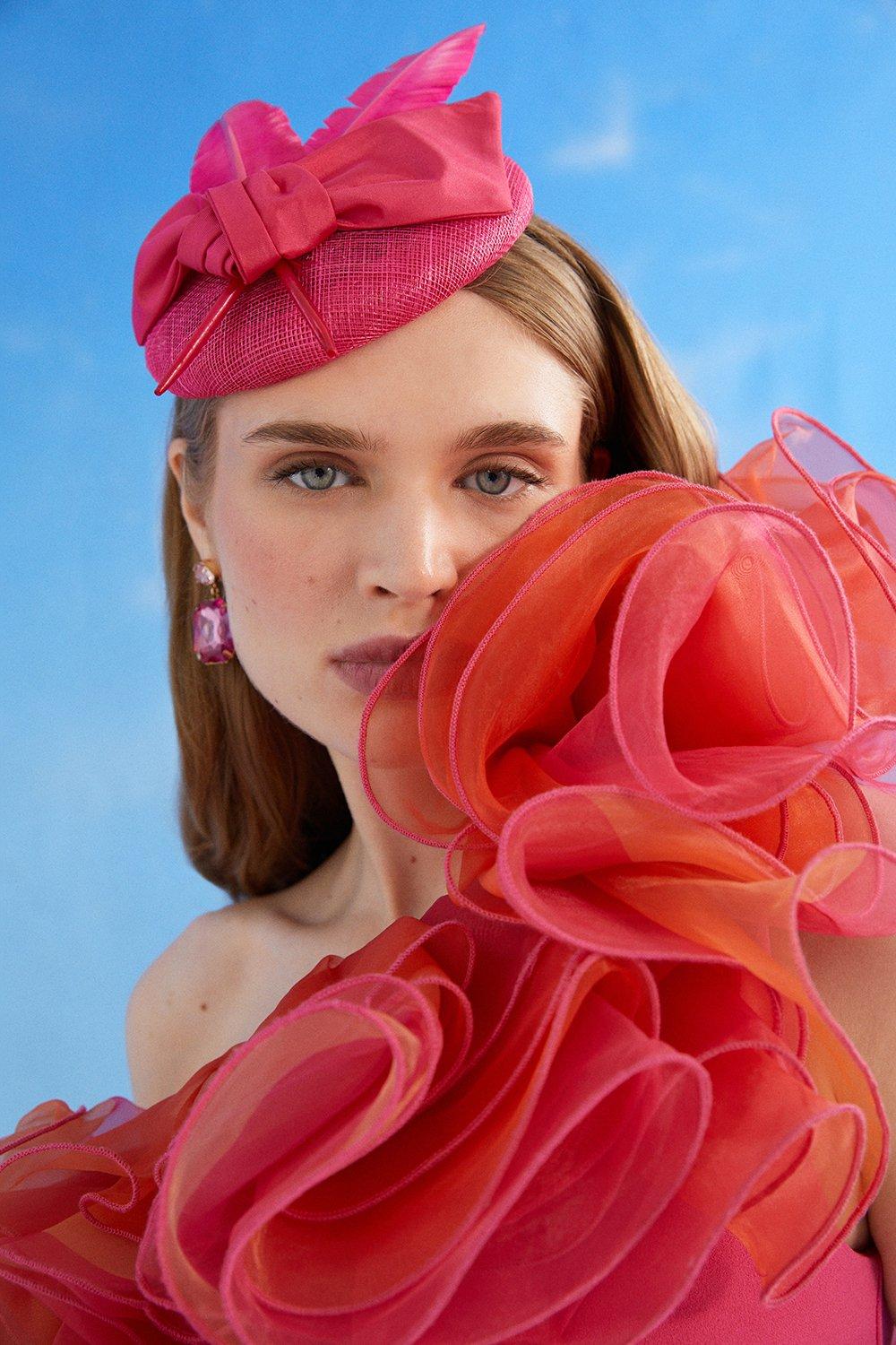 Lisa Tan Feather And Bow Pillbox Fascinator - Pink