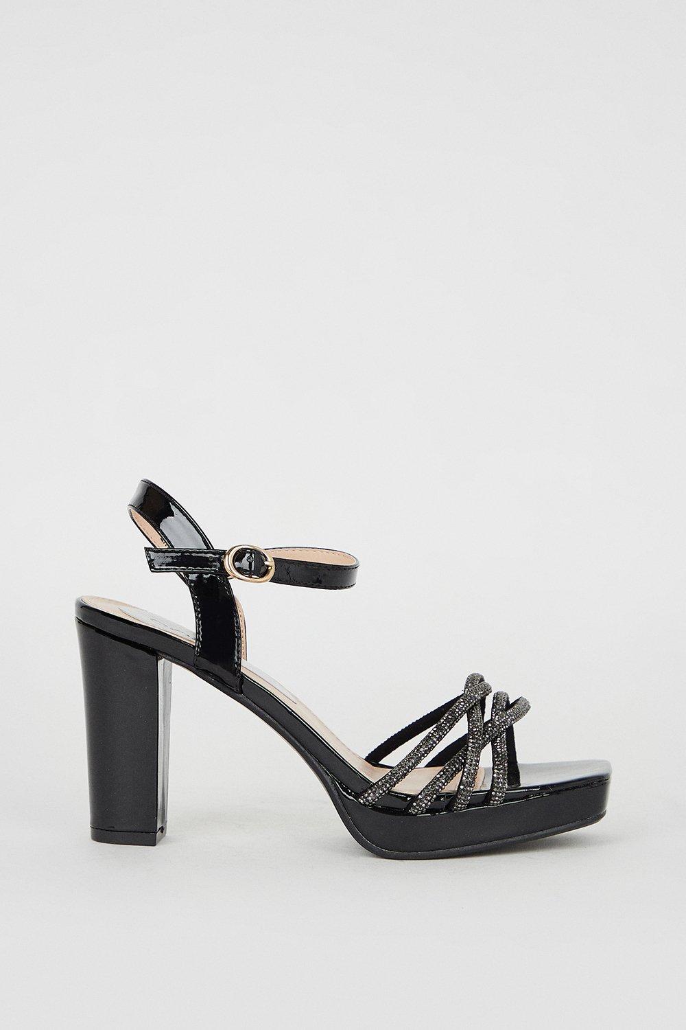 Taylor Diamante Platform Heeled Sandals - Black
