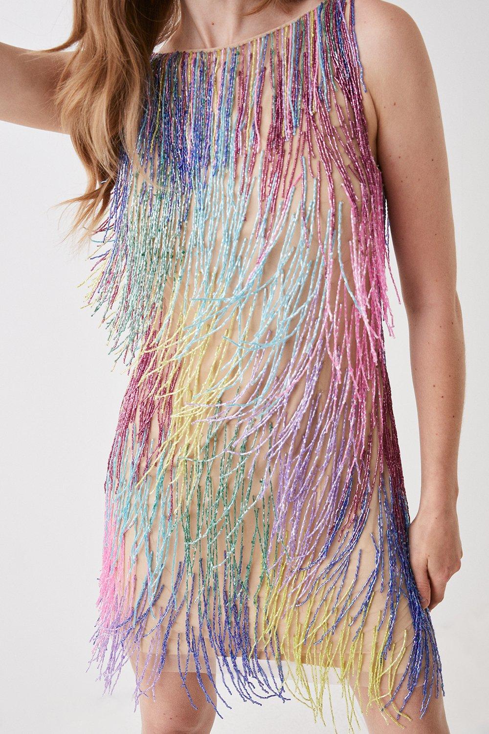 Dresses Mini Rainbow Embellished Fringe Dress Coast