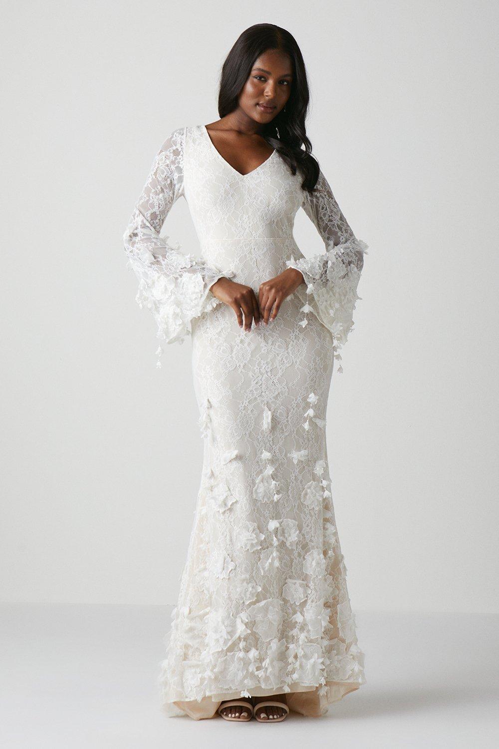 Premium Orchid Long Sleeve Lace Wedding Dress - Ivory
