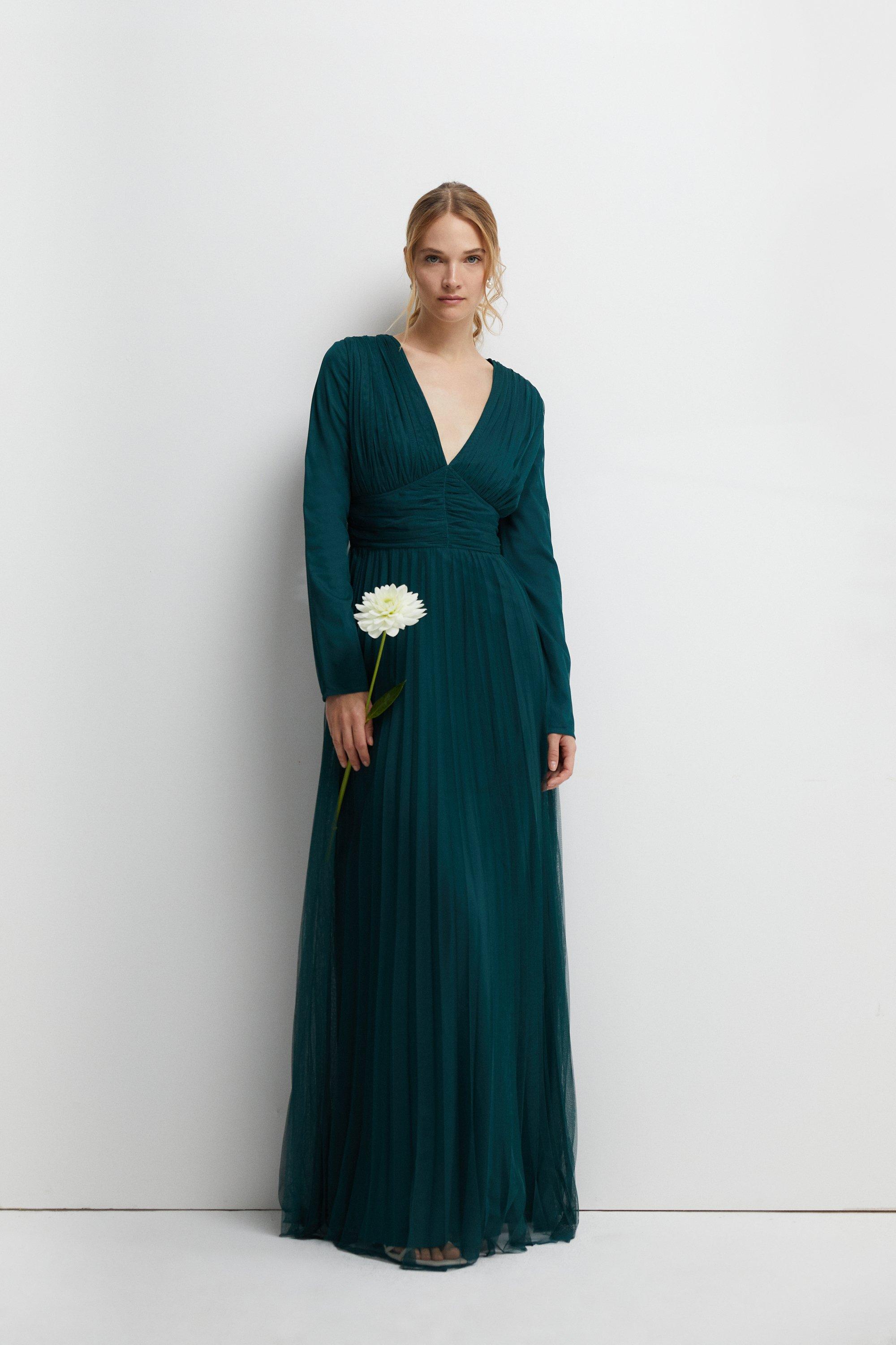 Long sleeve forest 2025 green bridesmaid dresses