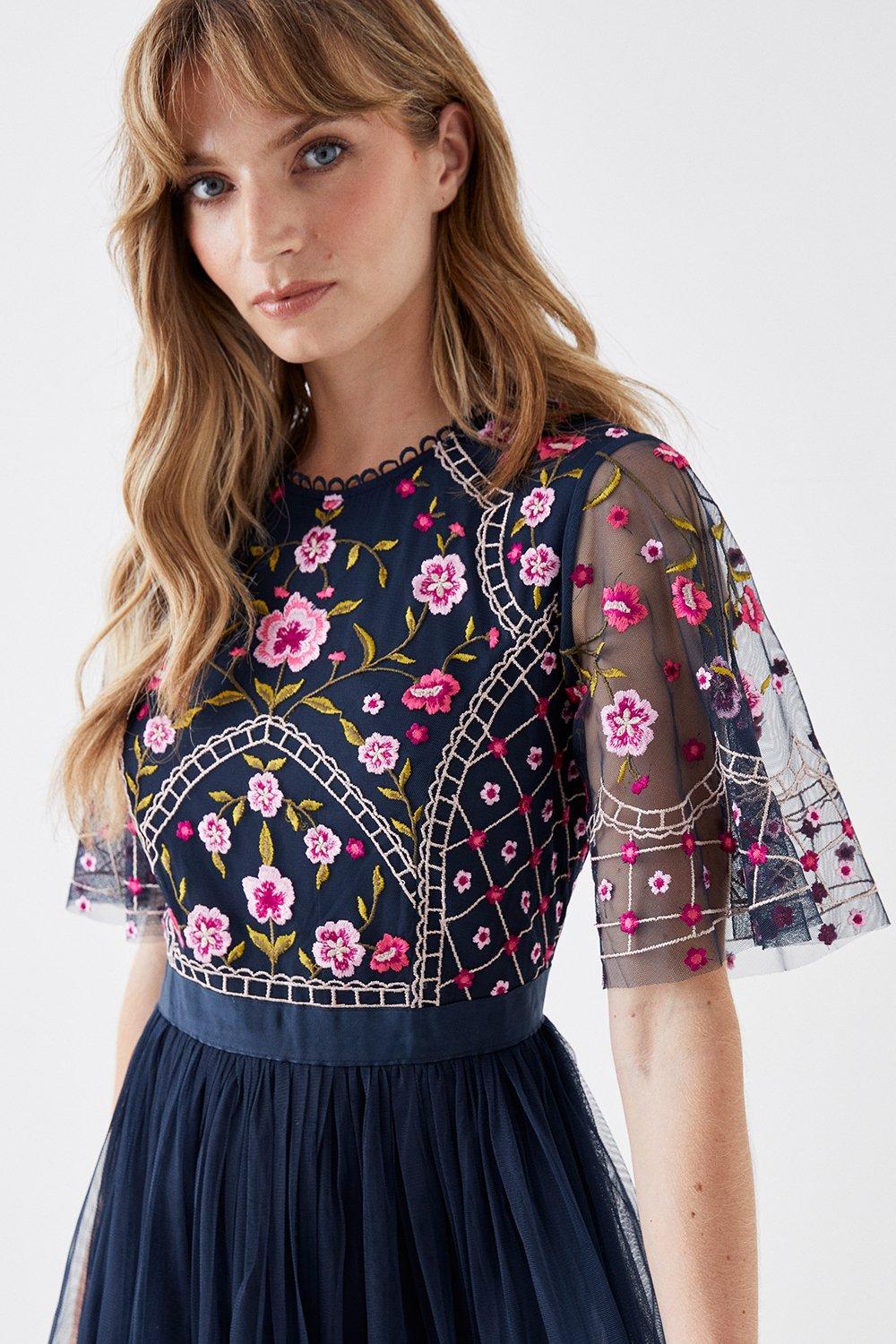 Coast jade embroidered bodice dress clearance navy