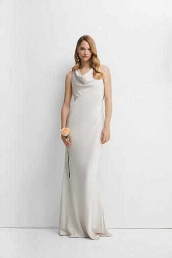 Related Product Drape Cross Back Satin Bridesmaids Maxi Dress