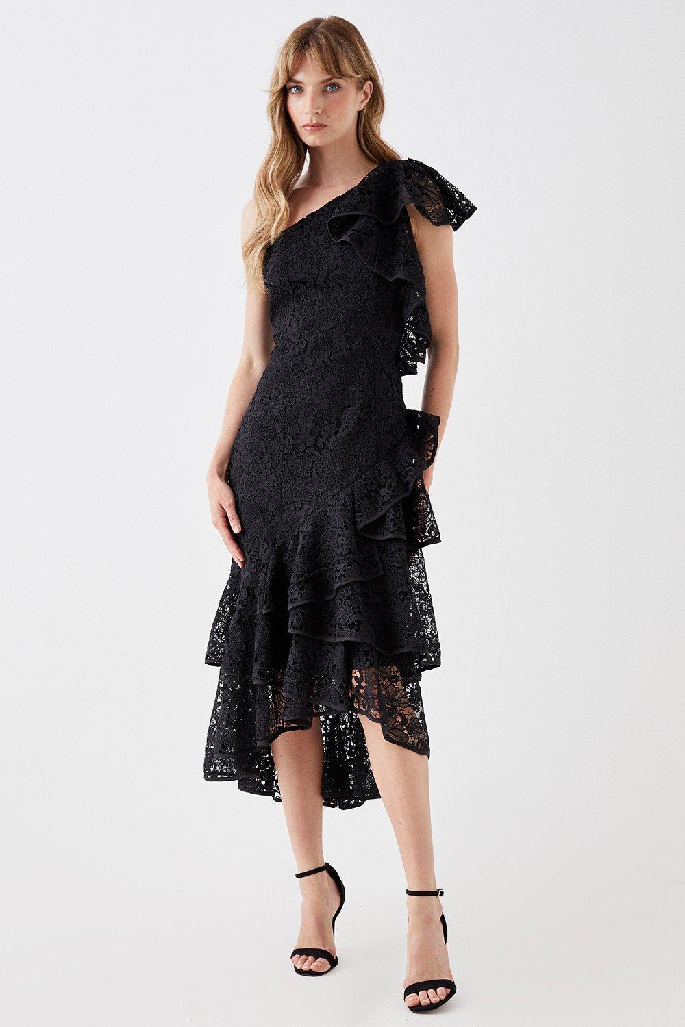 Dresses One Shoulder Lace Ruffle Midi Dress Coast