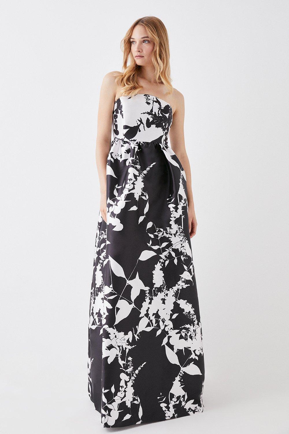 Bandeau A-line Printed Twill Gown - Mono