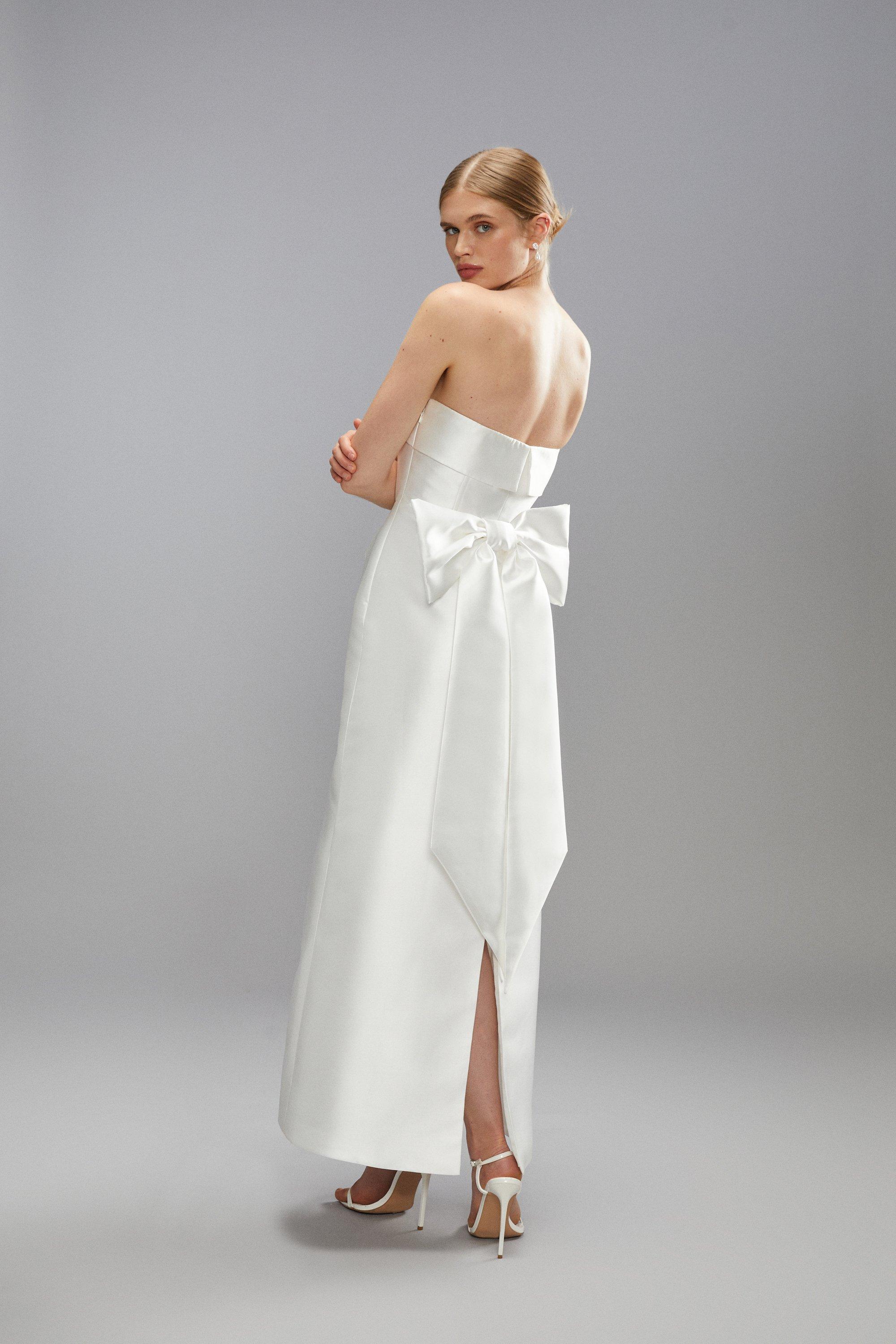 Statement Bow Back Bardot Wedding Dress - Ivory