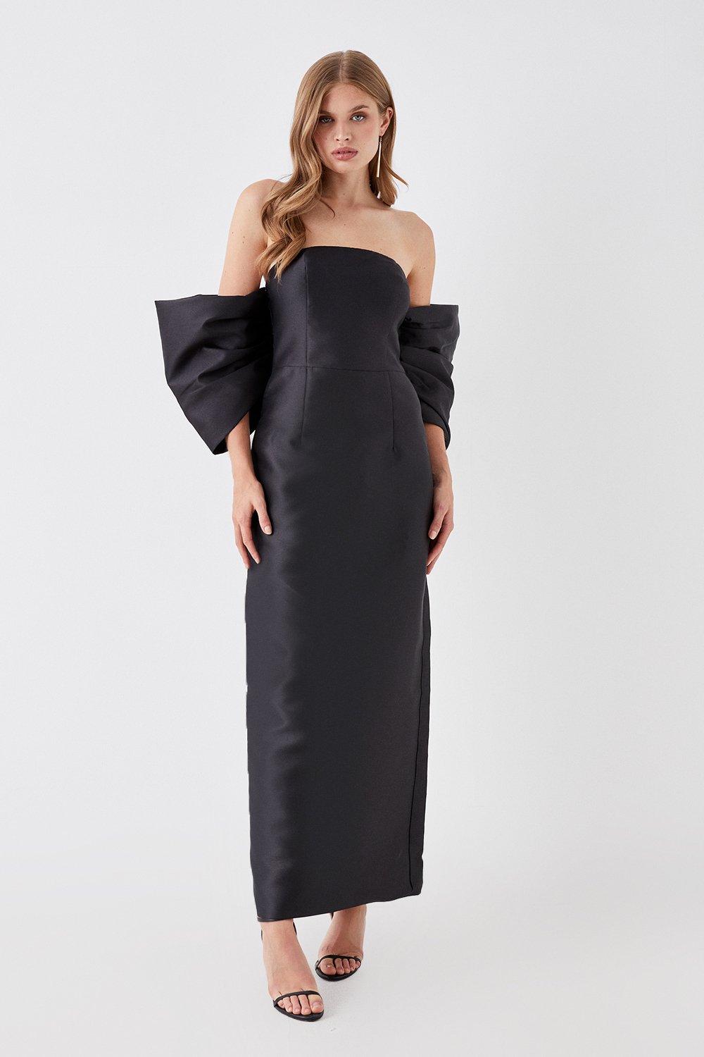 Detachable Shrug Multiway Twill Gown - Black