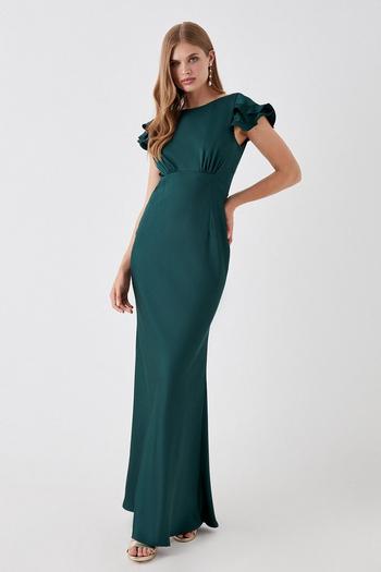 Related Product Double Flutter Sleeve Satin Back Crepe Bridesmaids Dress