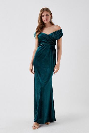 Related Product Bardot Velvet Bridesmaids Maxi Dress