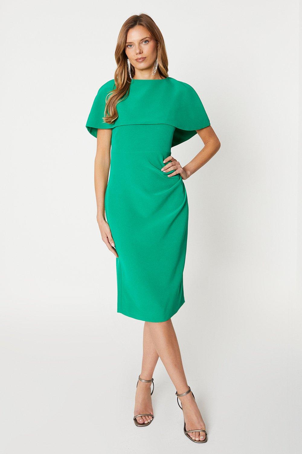 Removable Cape Ruche Side Dress - Green