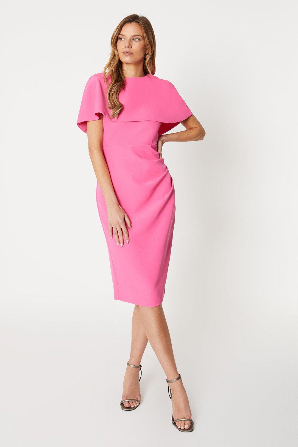 Removable Cape Ruche Side Dress - Pink