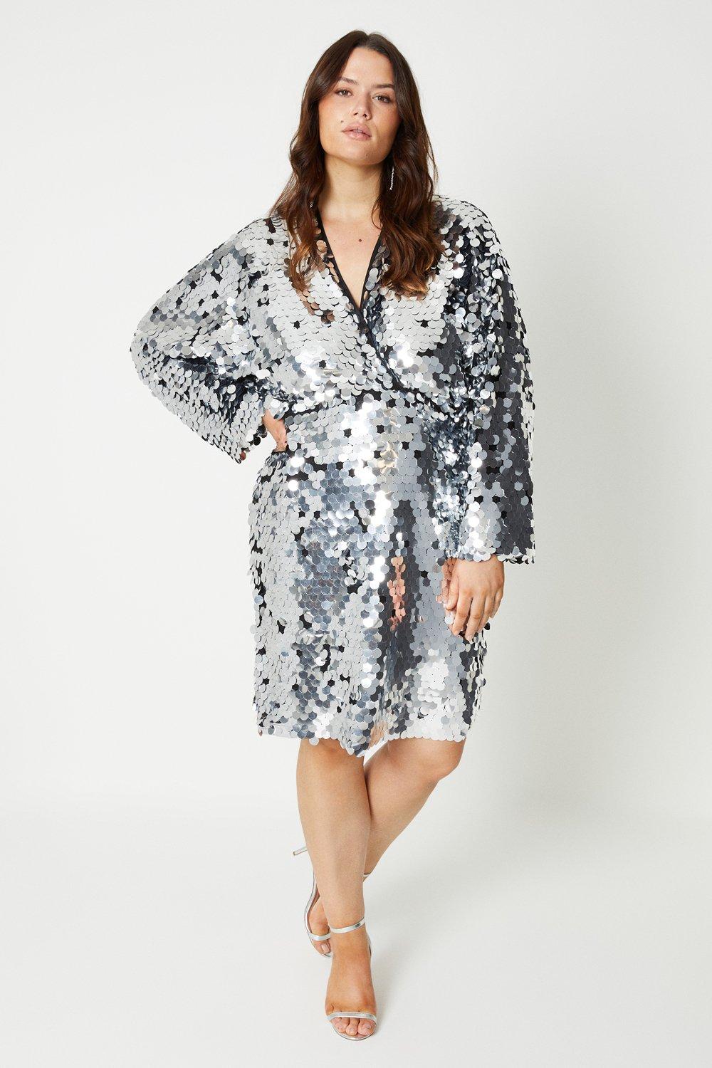 Plus Statement Sequin Kimono Mini Dress