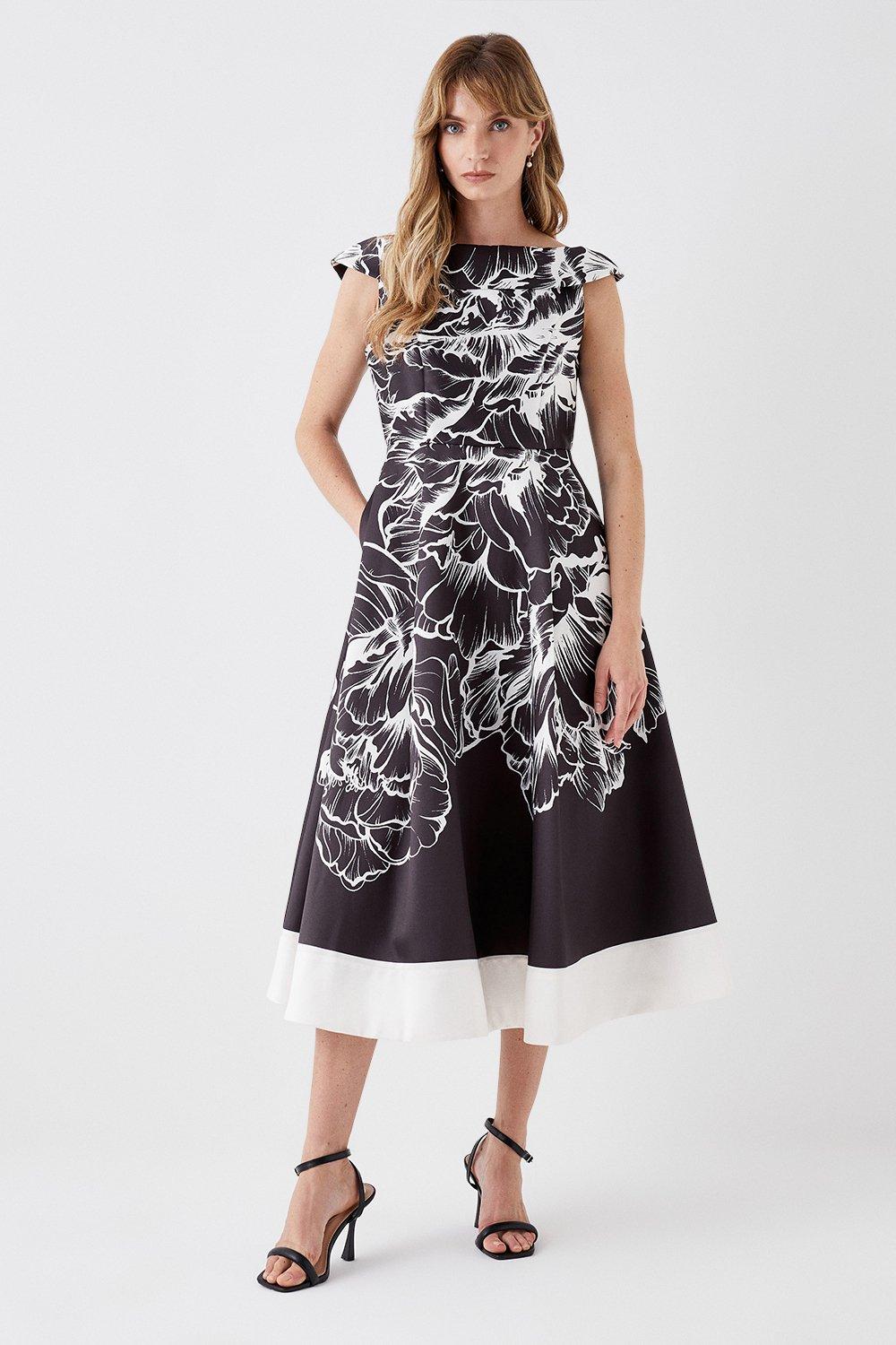 Bardot Twill Midi Dress With Contrast Hem - Mono