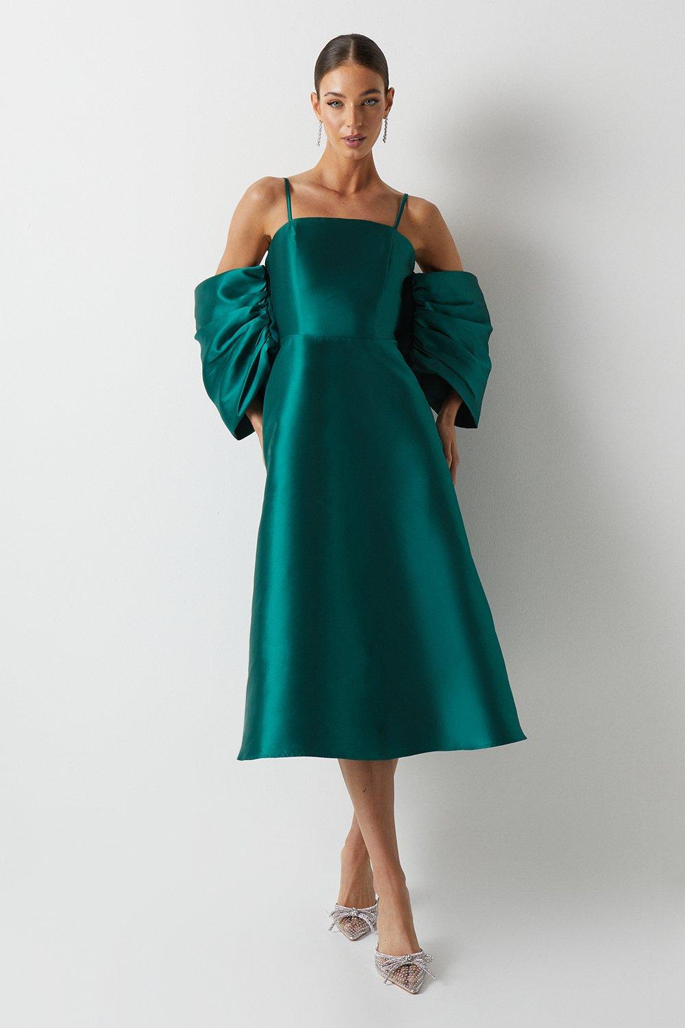 Detachable Shrug Bandeau Full Skirt Midaxi Bridesmaids Dress - Green