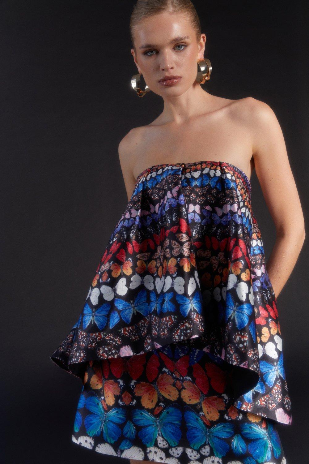 Julie Kuyath Butterfly Printed Cape Mini Dress - Black