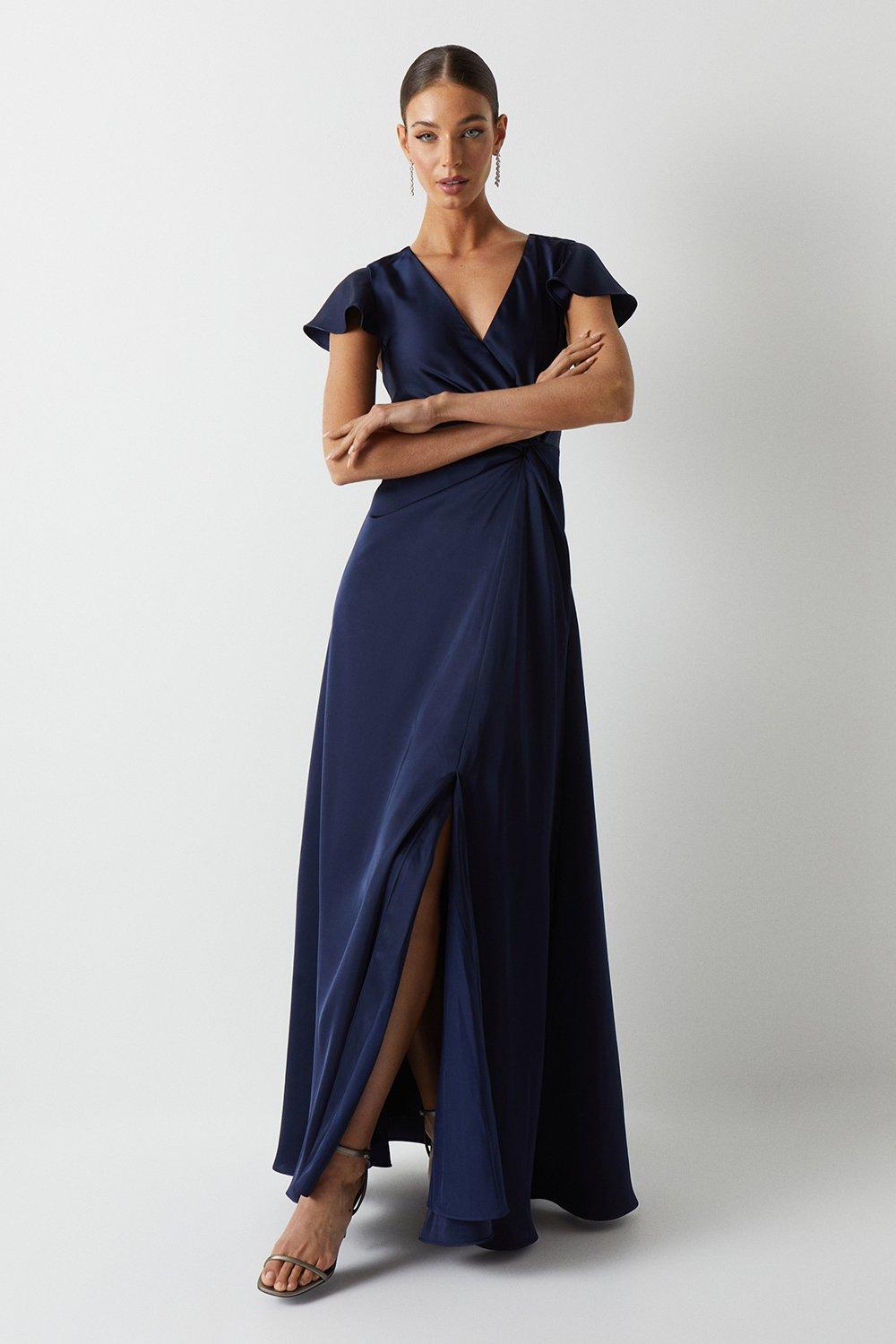 My angel navy blue embroidered hotsell long sleeve wrap maxi dress