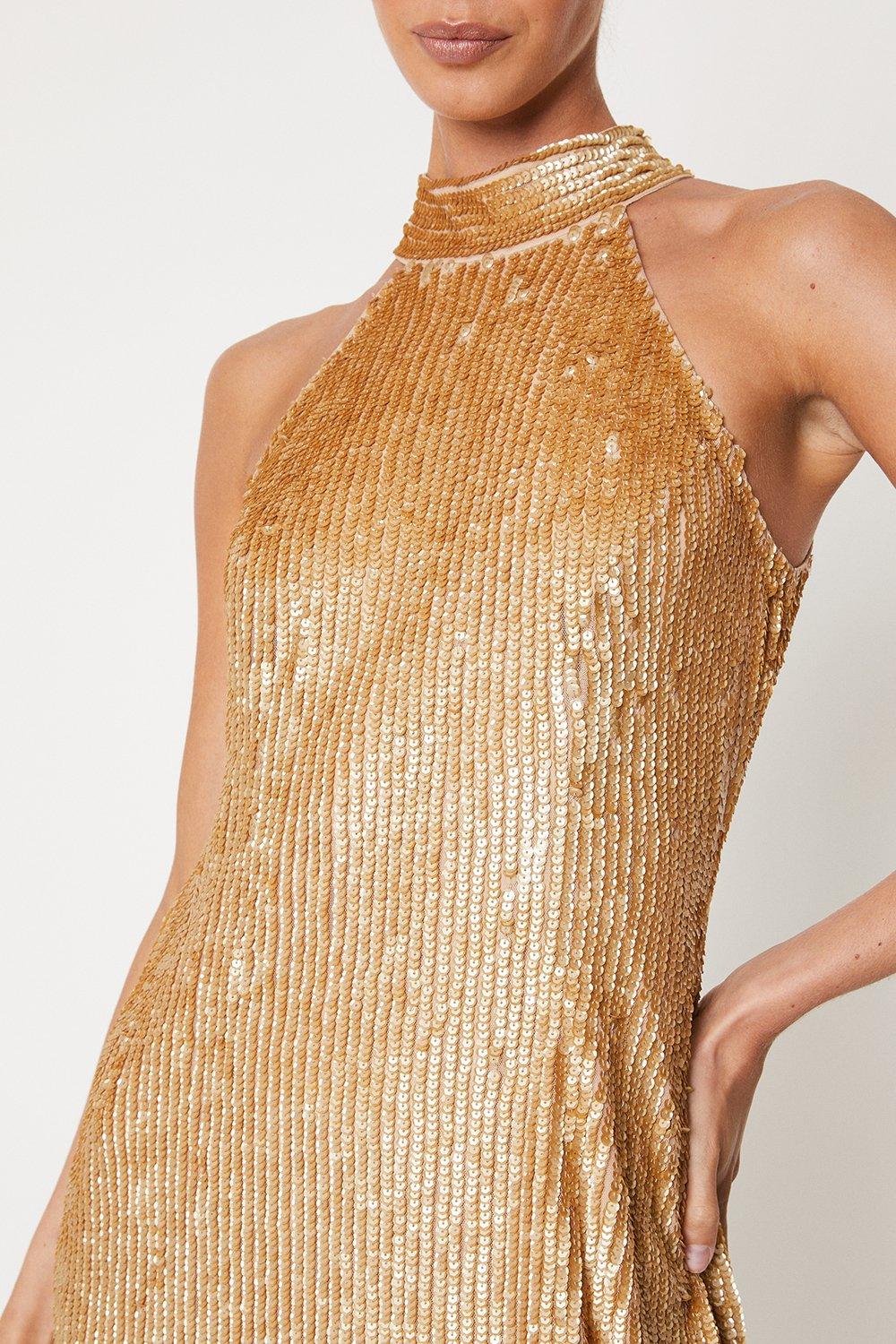 Gold fringe best sale sequin midi dress