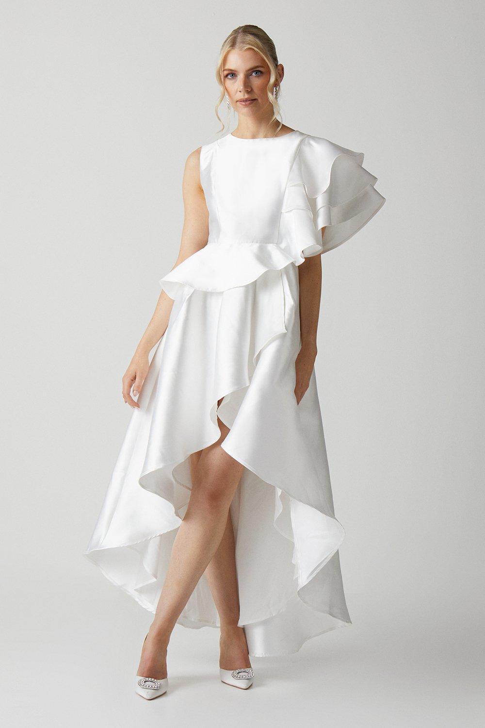 Twill Asymmetric Detail Wedding Dress - Ivory