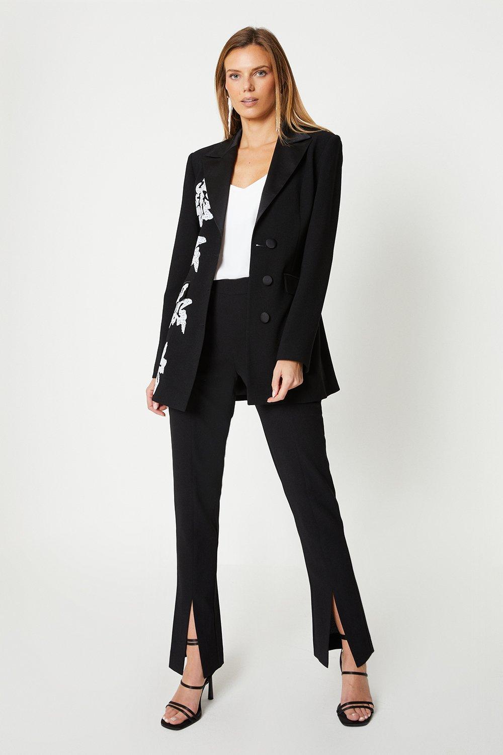 Premium Tailored Slim Fit Split Front Trousers - Black