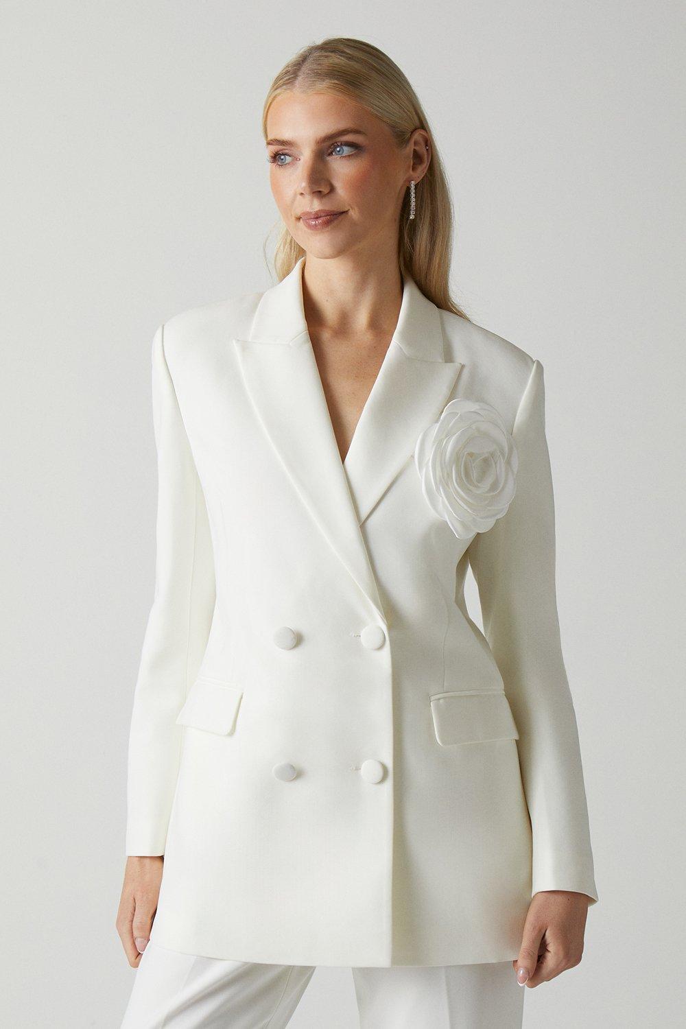 Corsage Double Breasted Bridal Blazer - Ivory