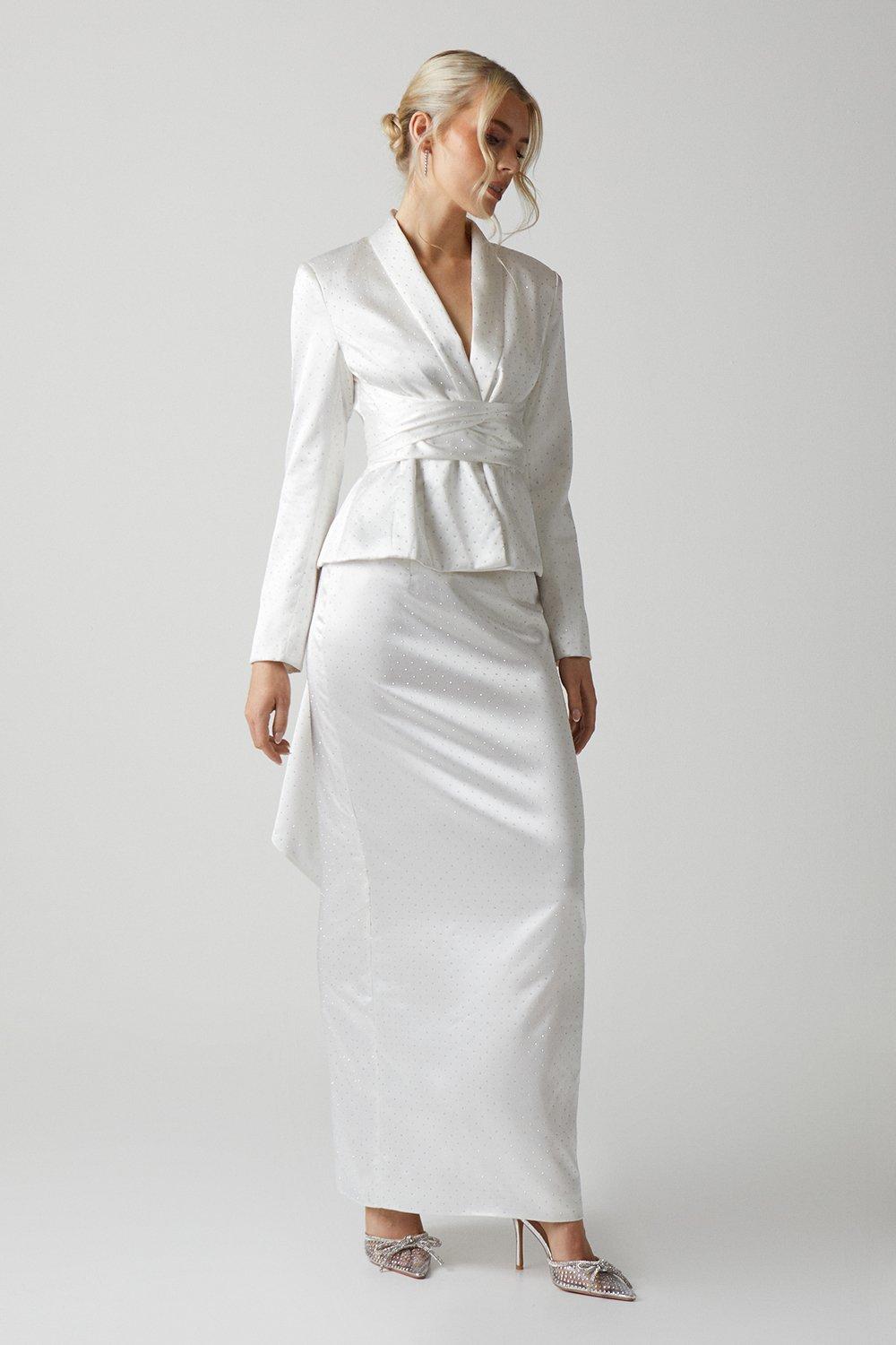 Diamante Satin Column Bridal Skirt - Ivory