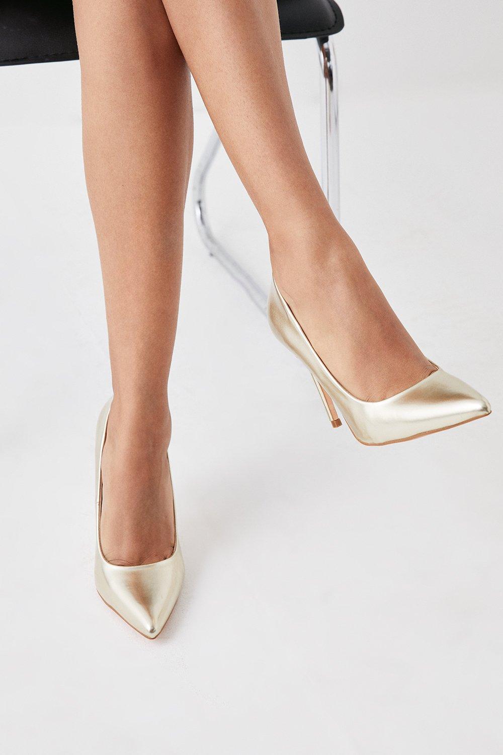 Tate High Heel Stiletto Pointed Court Shoes - Gold