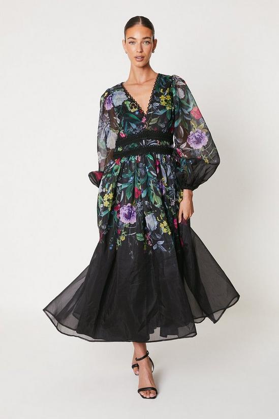 Dresses | Organza Floral Placement Lace Trim Midi Dress | Coast