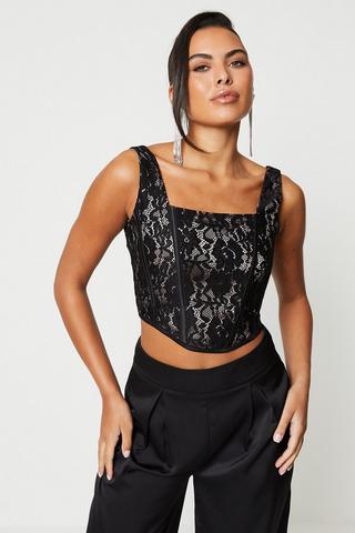 Top black with lace bustier, Tops