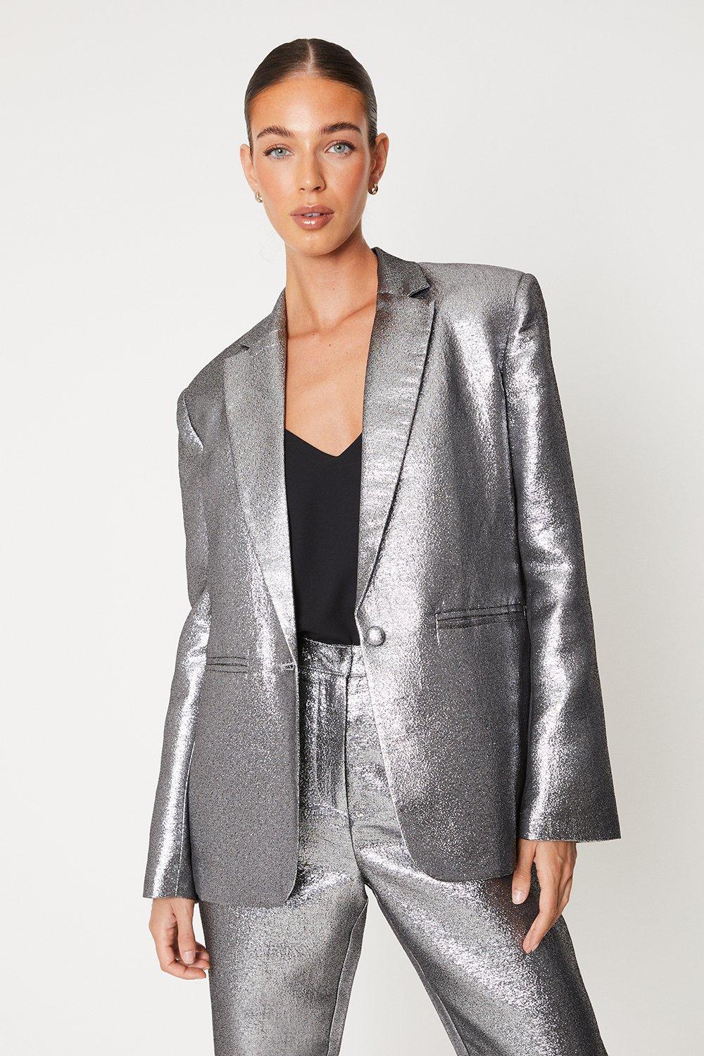 Silver metallic clearance blazer