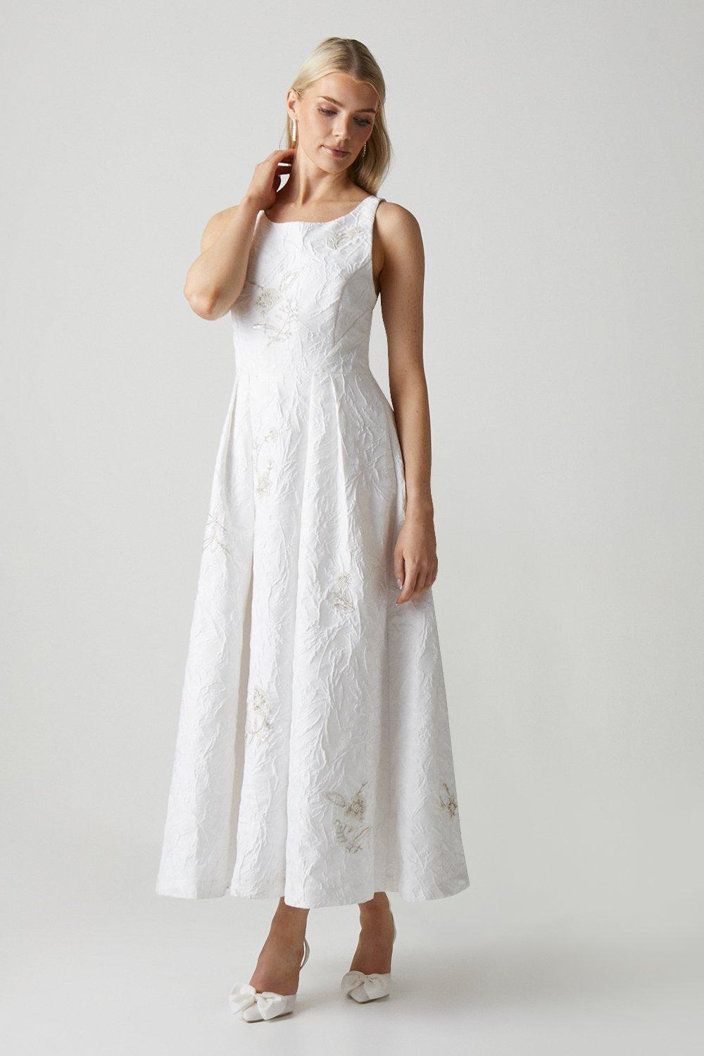 Premium Embellished Jacquard Cross Back Wedding Dress - Ivory