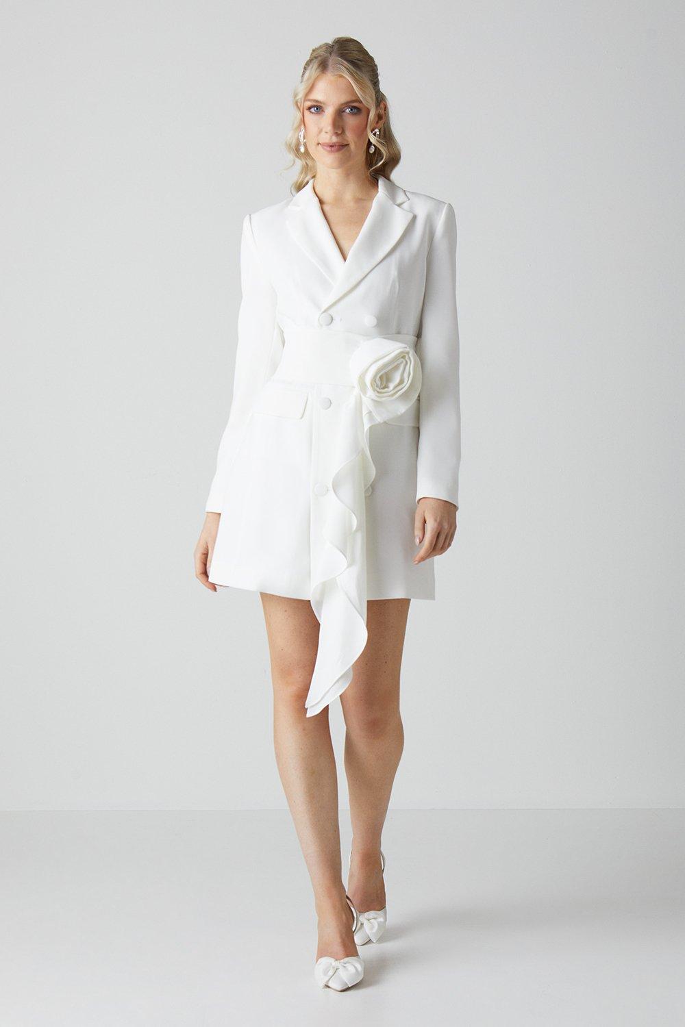 Bridal Rose Belted Blazer Dress - Ivory