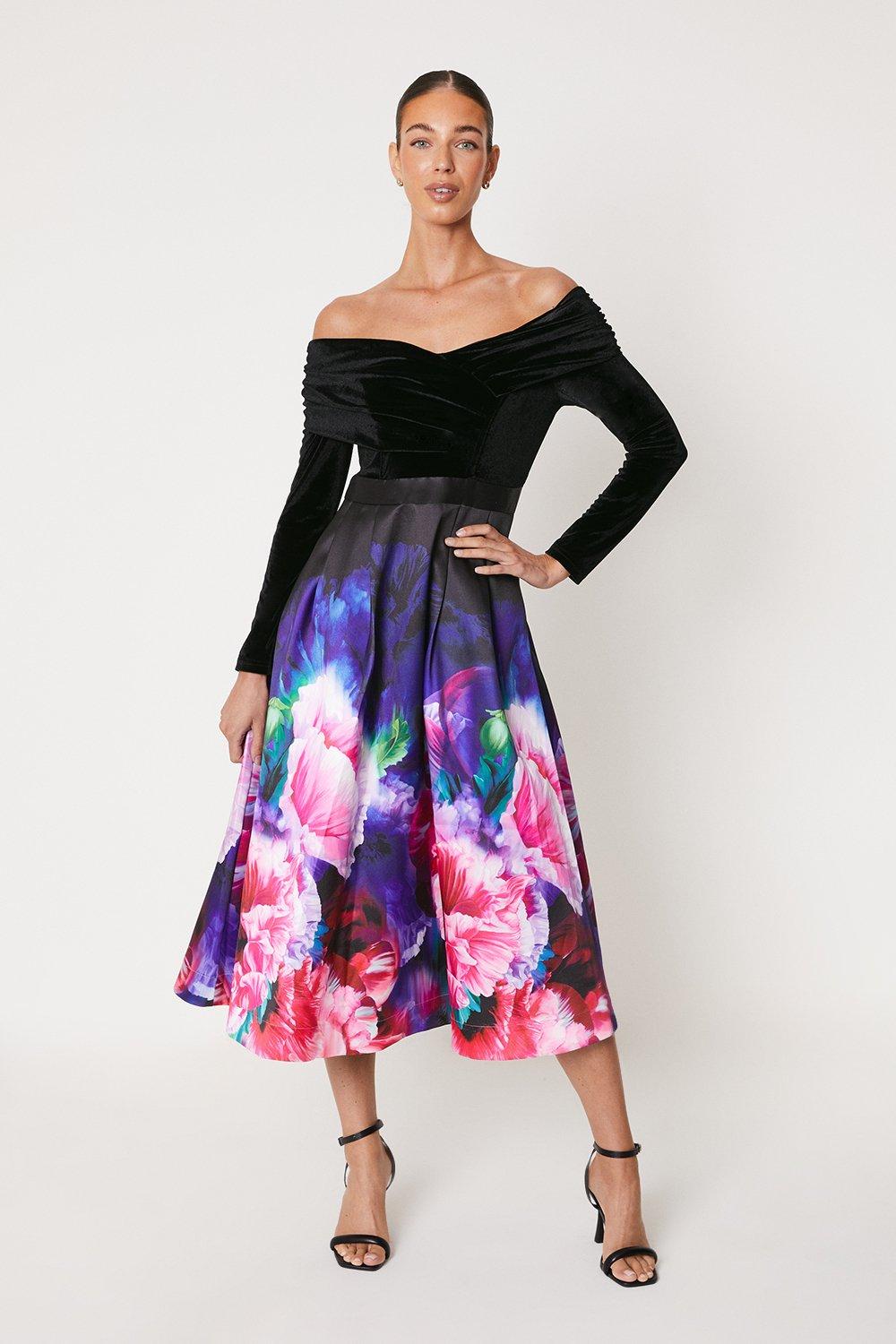 2 In 1 Printed Skirt Midi Dress - Black