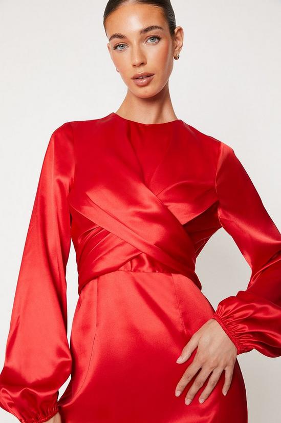 Wrap Tie Dress with Blouson Sleeve - Paint Me Positano - Cherry Red