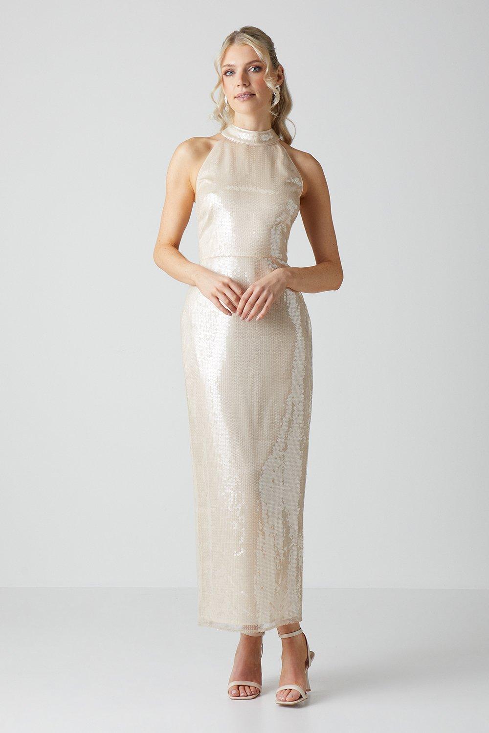 Dresses | Glass Sequin Halterneck Column Gown | Coast