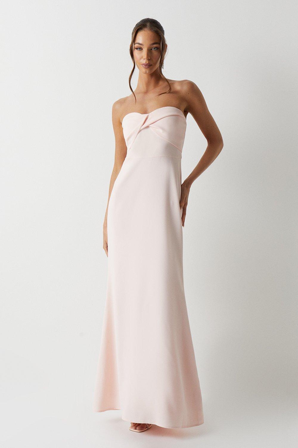 Twist Bandeau Crepe Bridesmaids Dress - Pink