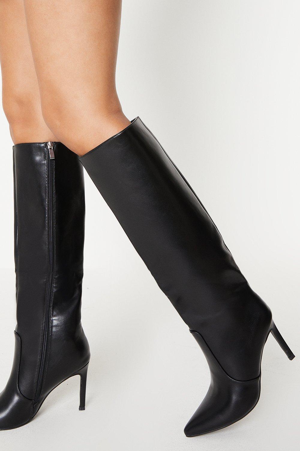 Tatum High Stiletto Heel Pointed Knee Boots - Black