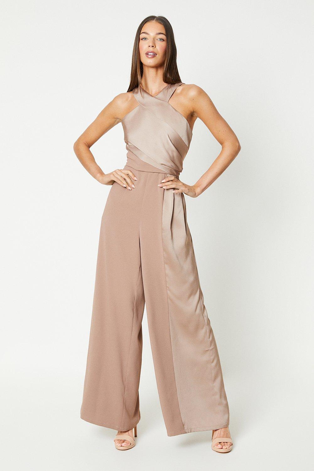 Bronze metallic cowl neck clearance 2 in 1 culotte jumpsuit