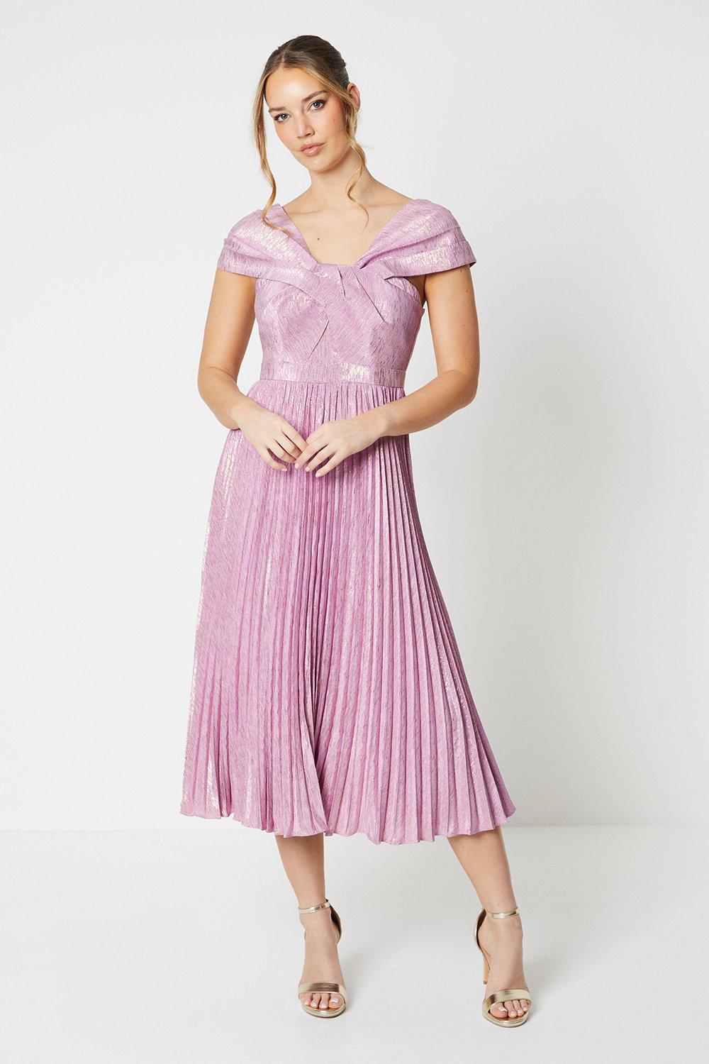 Sparkle Bardot Midi Dress - Pink