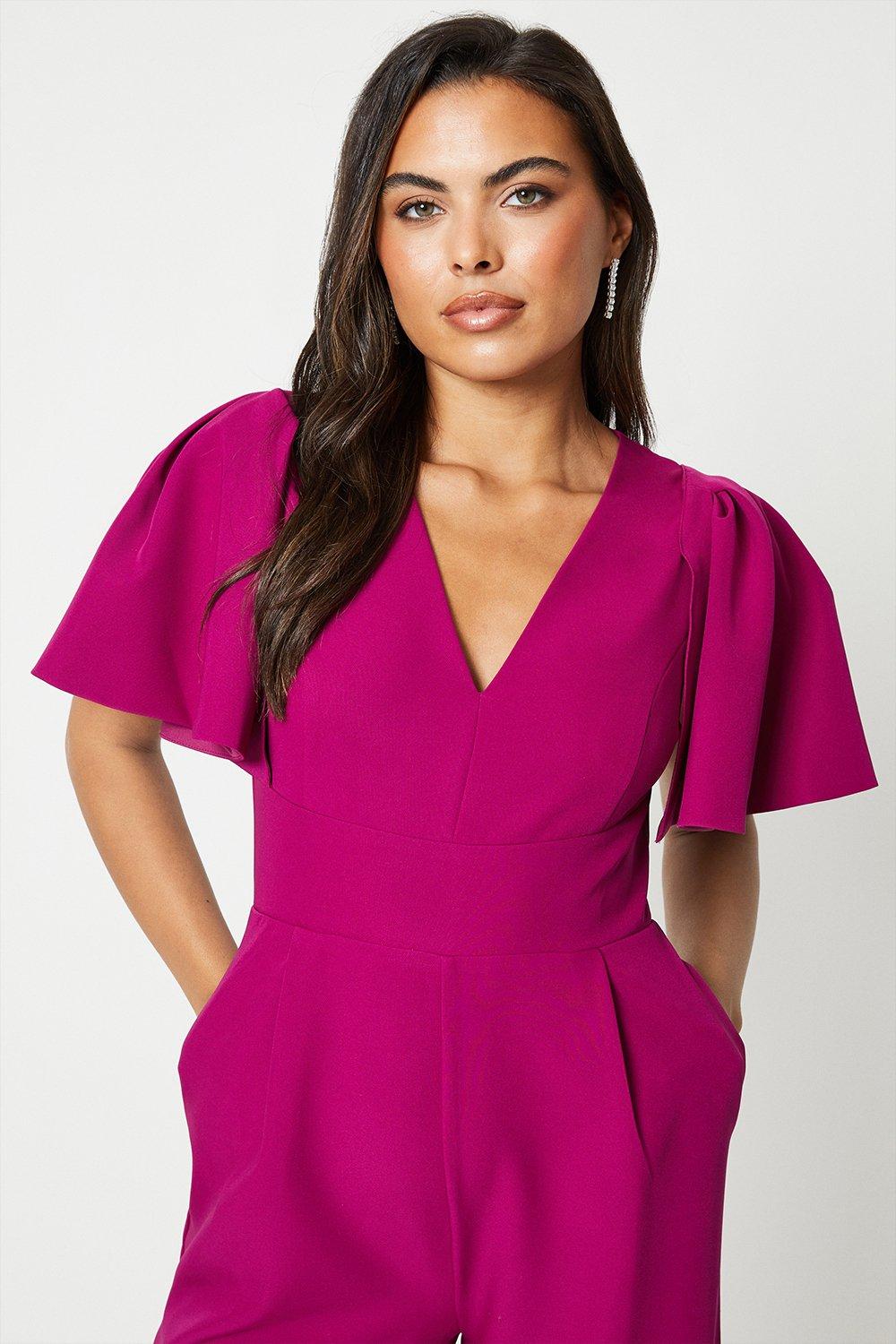 Flutter Sleeve Plunge Jumpsuit