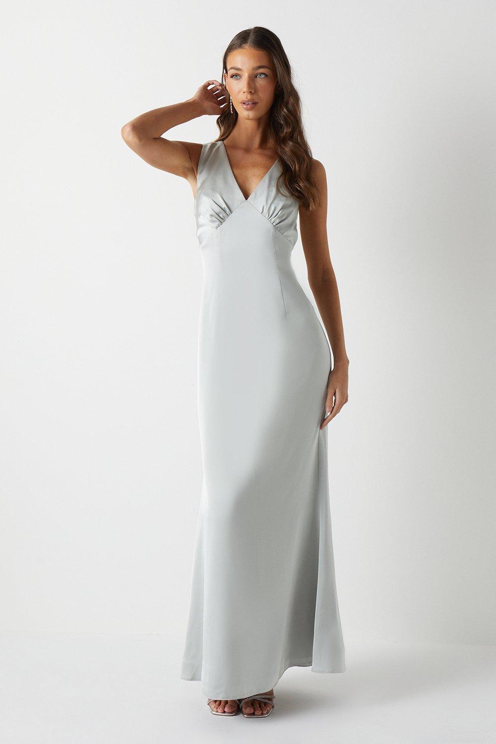 Dresses | Bow Back V Neck Satin Bridesmaids Dress | Coast