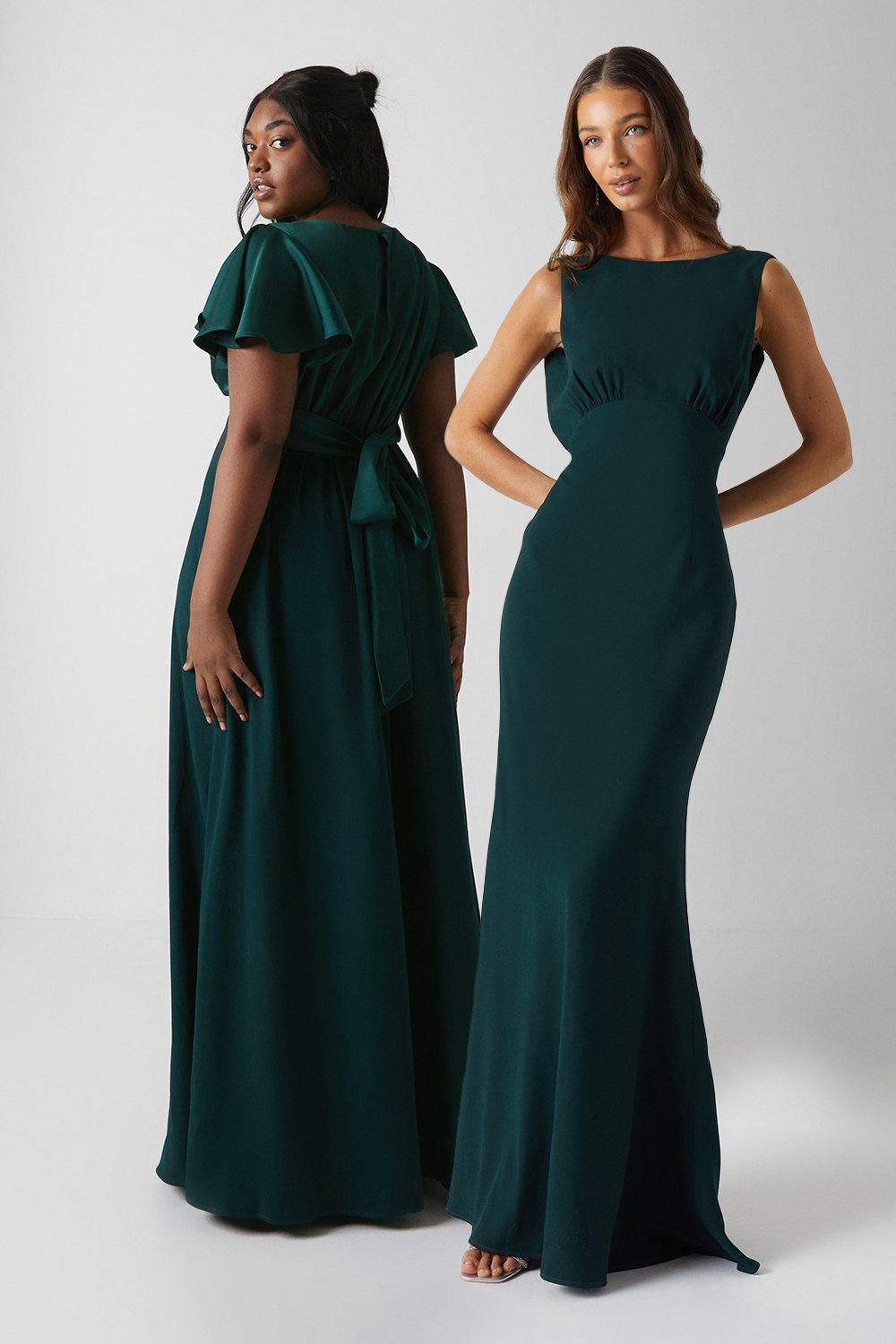 Plus Size Angel Sleeve Satin Bridesmaids Dress - Green