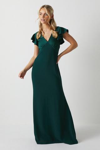Buy Oasis Twist Front Angel Sleeves Maxi Dress In Emerald