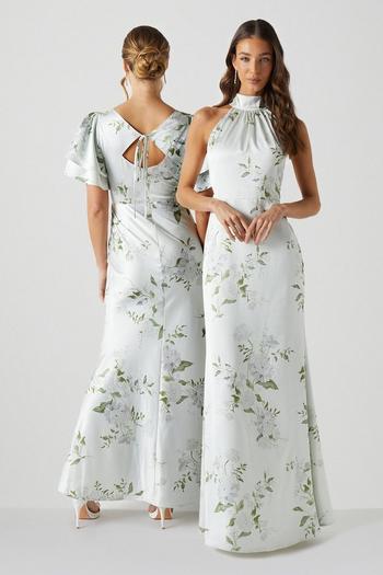 Related Product Dahlia Printed Satin Halterneck Bridesmaids Dress